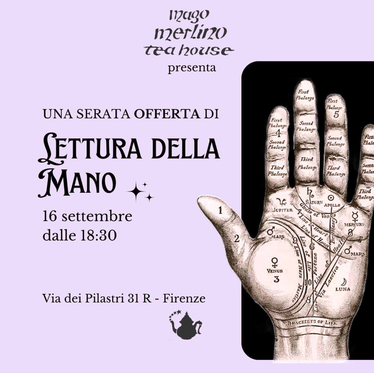 Lettura della mano gratuita da Mago Merlino Tea House