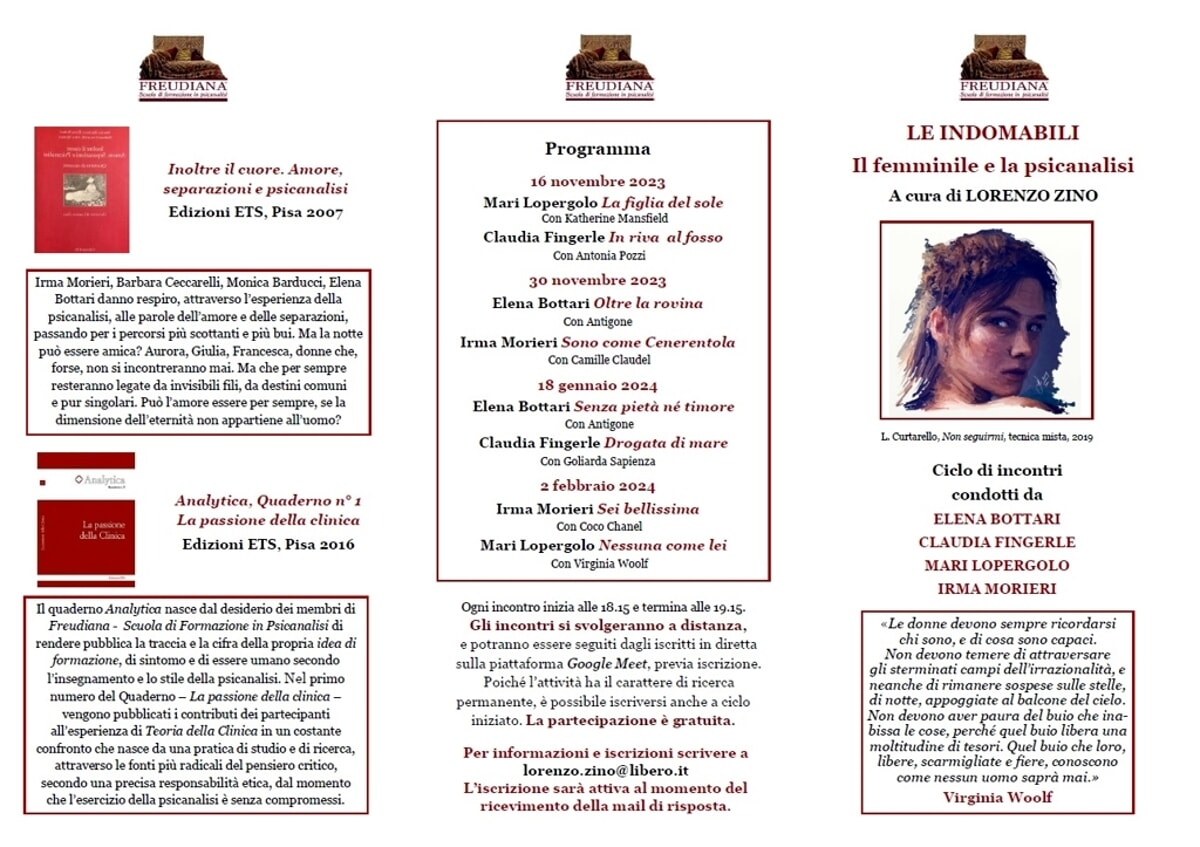 Ciclo di conferenze "Le indomabili" tra letteratura, arte e psicanalisi