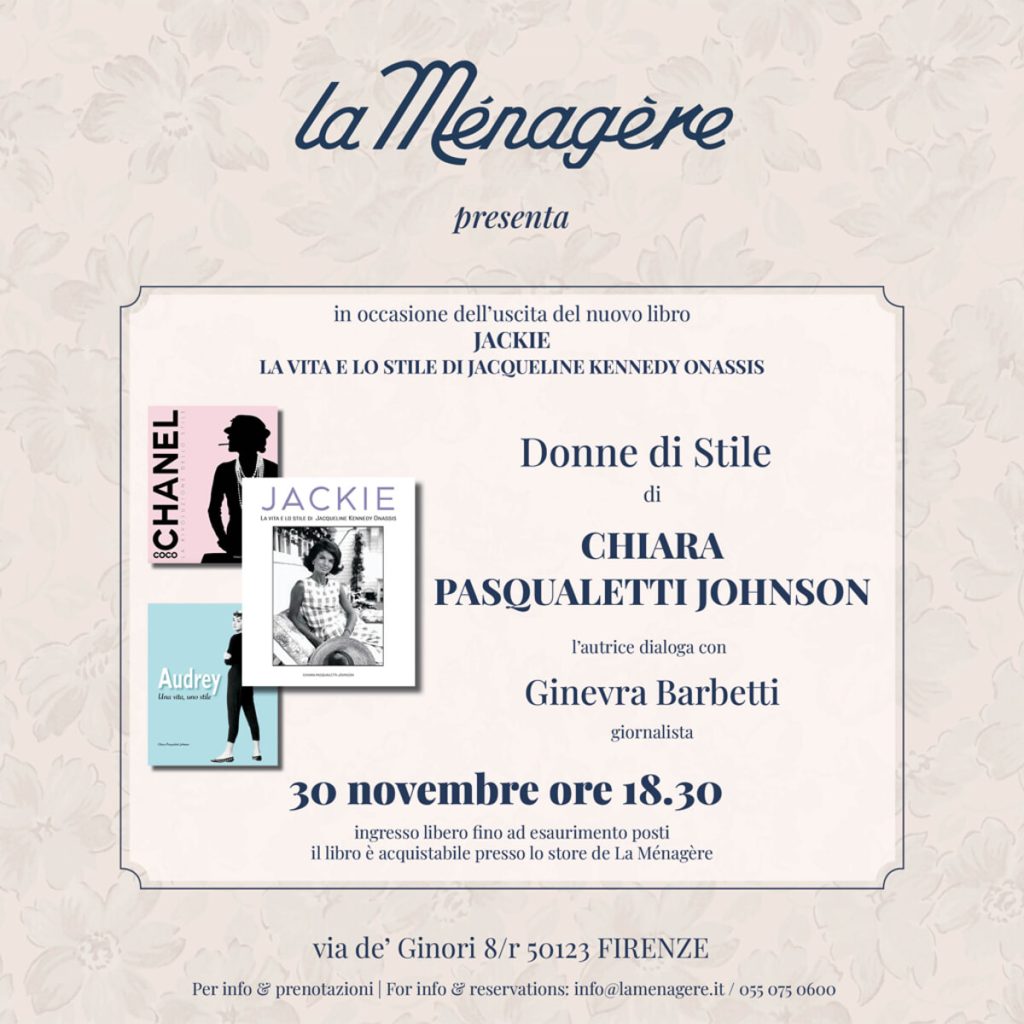 "Donne di stile": presentazione dell'ultimo libro di Chiara Pasqualetti Jhonson alla Menagere di Firenze
