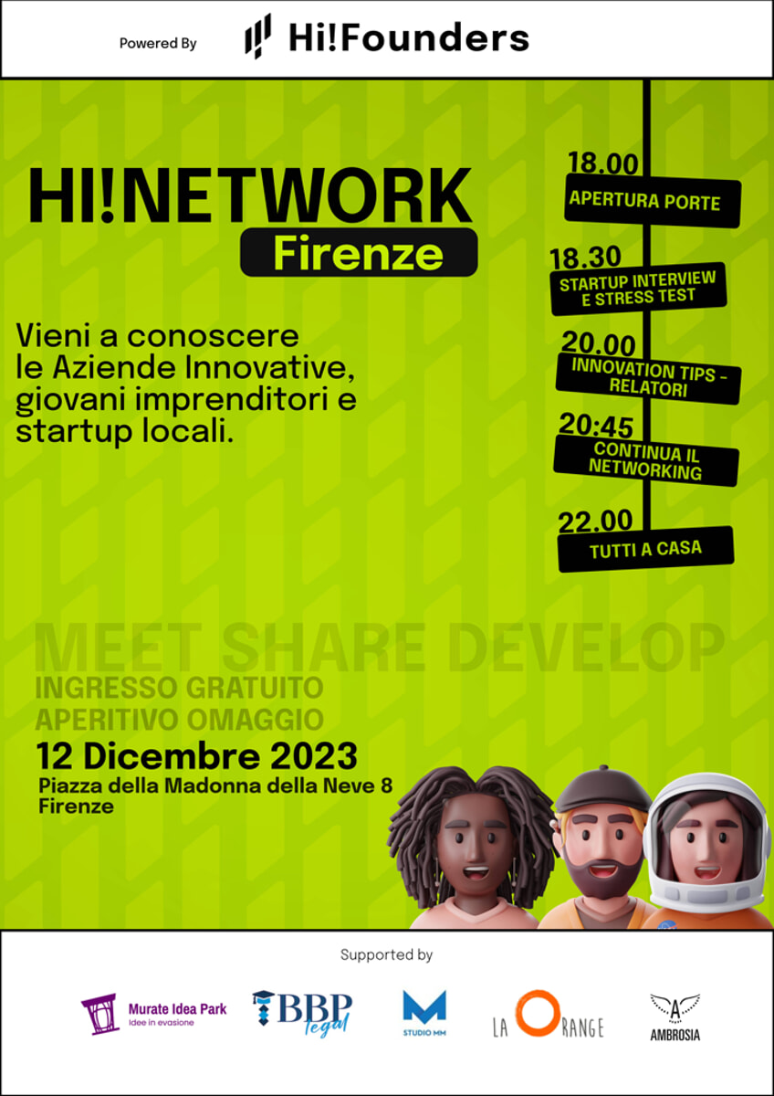 "Hi!Network": aperitivo di networking e momenti formativi per Startup Founders