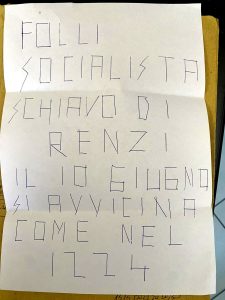 Minacce al segretario del partito socialista