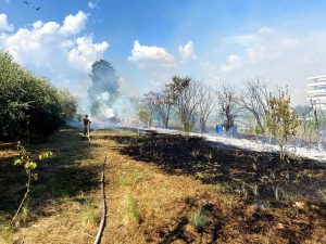 Sterpaglie a fuoco in un campo a Scandicci: soccorsi due pompieri colti da un colpo di calore