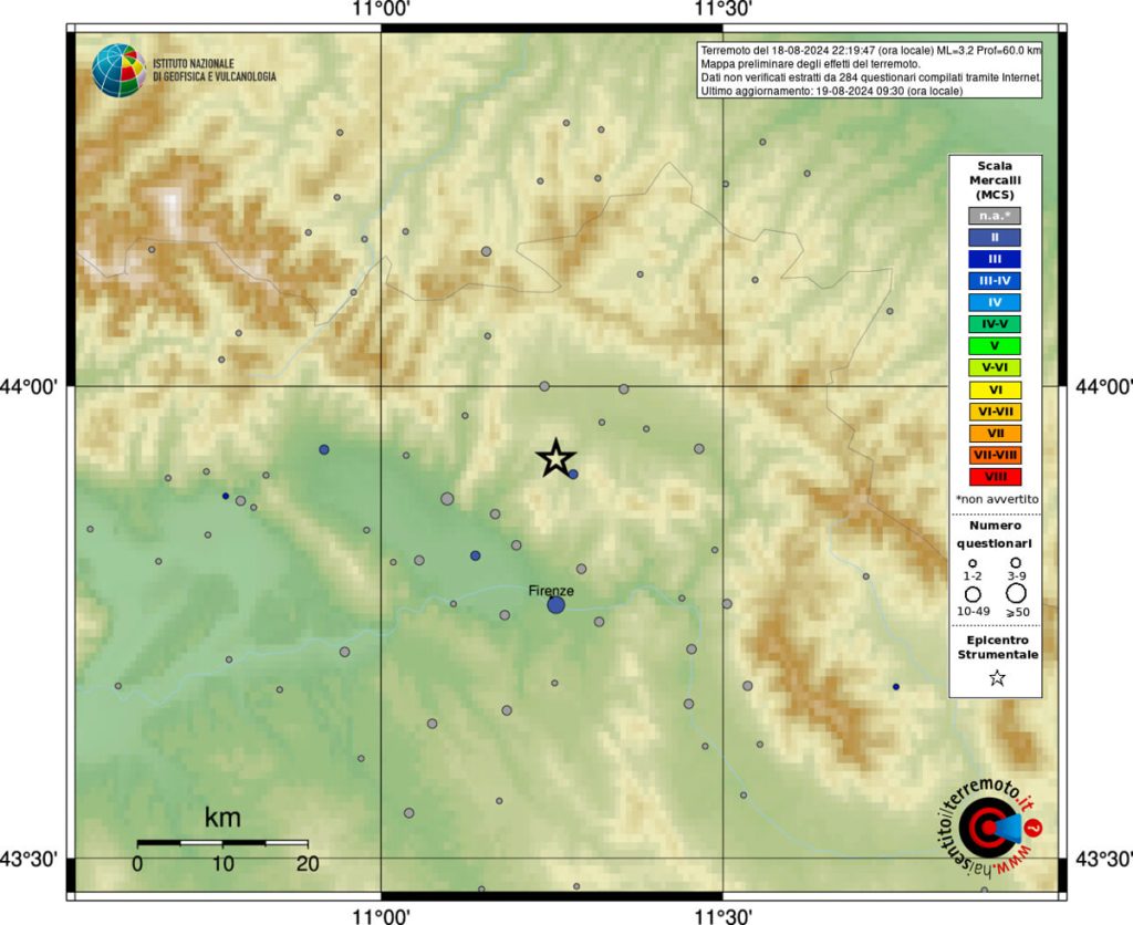 Terremoto con magnitudo 3,2 a Vaglia
