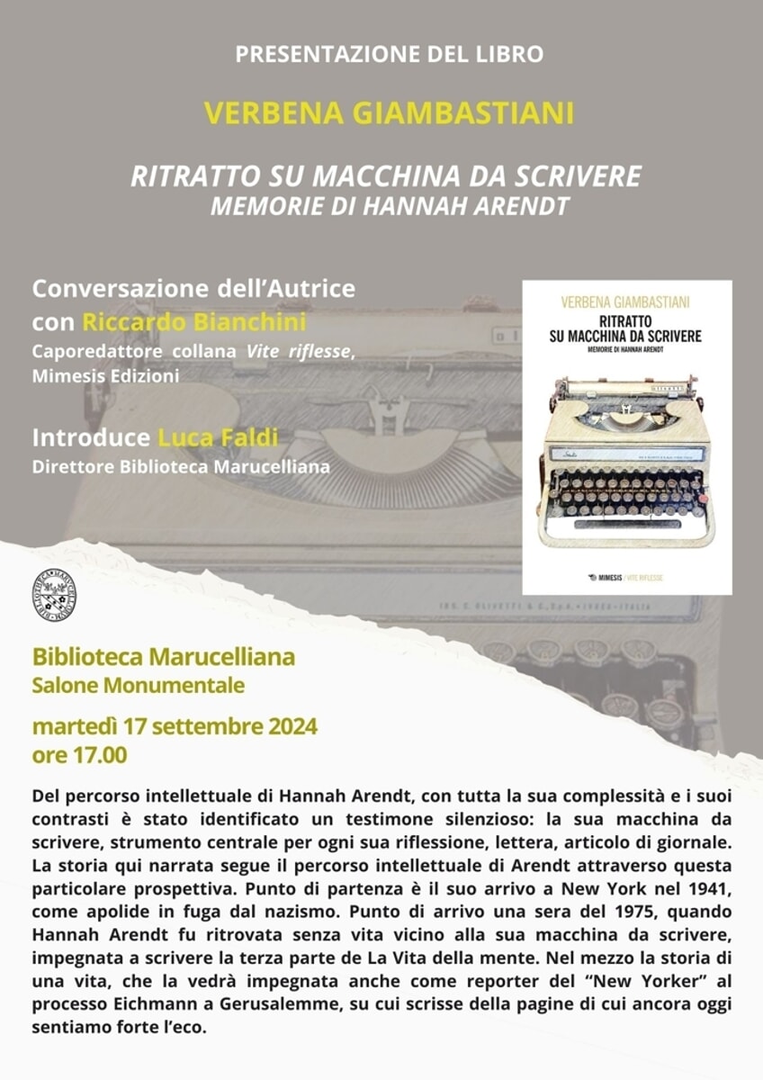 Presentazione del libro di Verbena Giambastiani: "Ritratto su macchina da scrivere: memorie di Hannah Arendt"