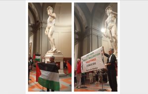 "Stop all'occupazione israeliana, all'apartheid e al genocidio", blitz degli attivisti per la Palestina di fronte al David / VIDEO