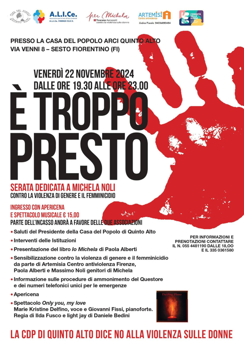 "E' troppo presto", serata dedicata a Michela Noli