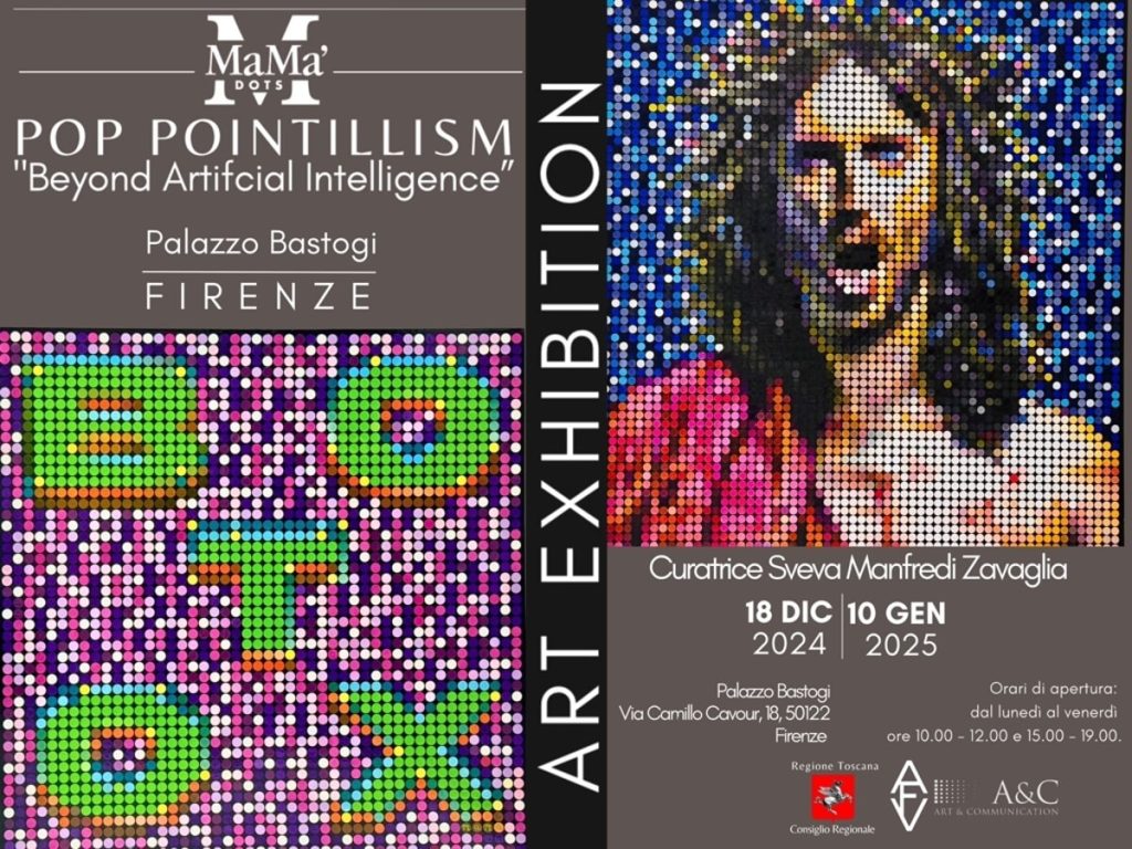 "Pop Pointillism Bbeyond Artificial Intelligence": l’arte di Mamà Dots a Palazzo Bastogi