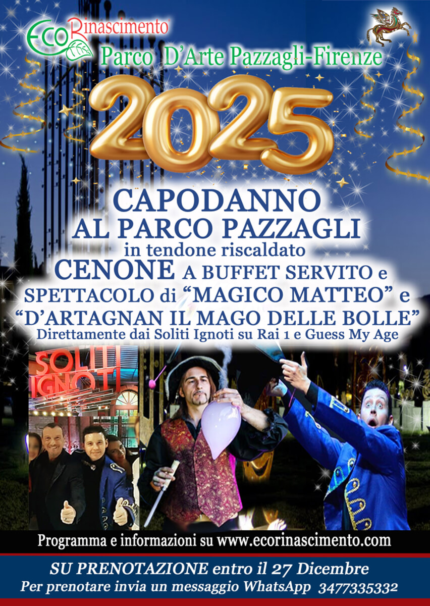 Capodanno 2025 al parco d'arte Pazzagli con cenone e grande spettacolo di magia